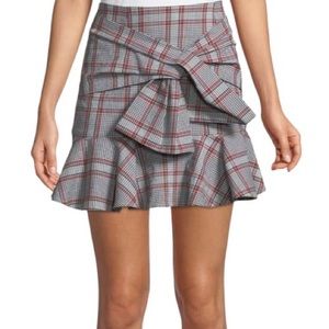 Veronica Beard Draped Flounce Picnic Plaid Mini Skirt, Sz. 0